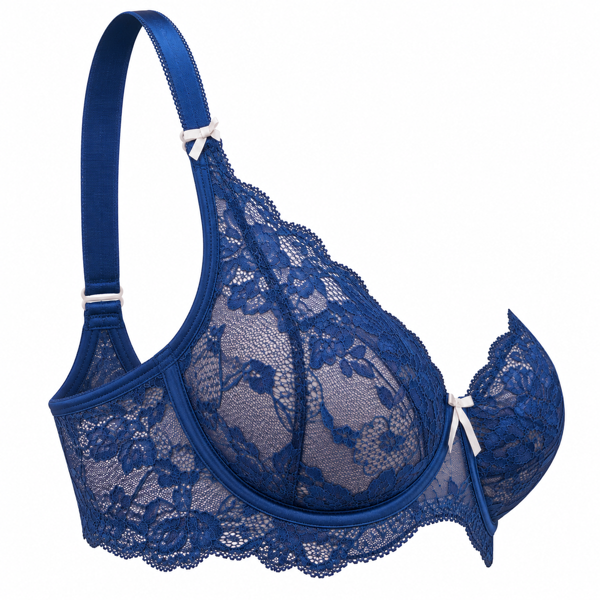 The Kandy Store Women's Royal Blue Floral Lace Underwire Bra with Adjustable Straps