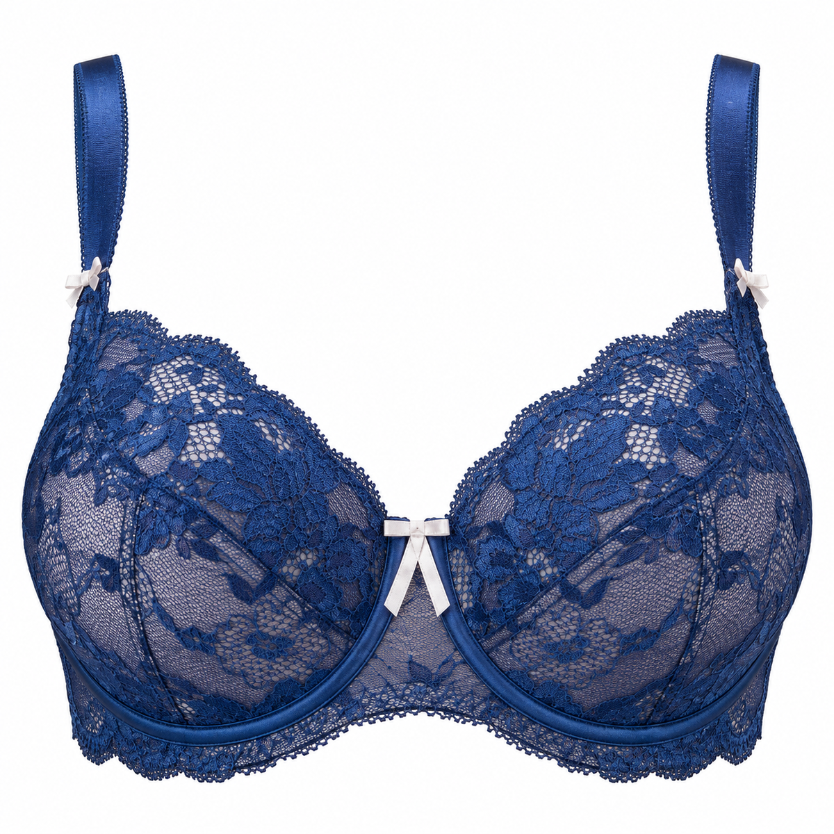 The Kandy Store Women's Royal Blue Floral Lace Underwire Bra with Adjustable Straps