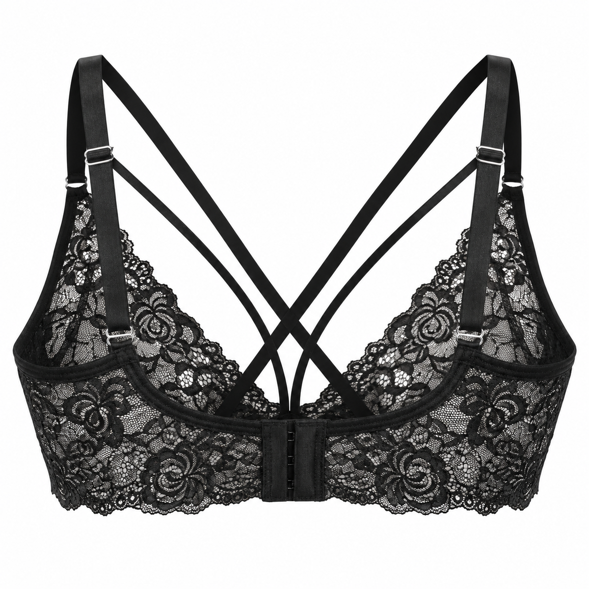 The Kandy Store Women's Black Floral Lace Crisscross Strappy Bralette