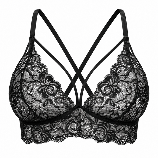 The Kandy Store Women's Black Floral Lace Crisscross Strappy Bralette