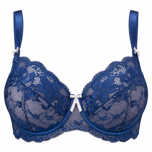 The Kandy Store Women's Royal Blue Floral Lace Underwire Bra with Adjustable Straps