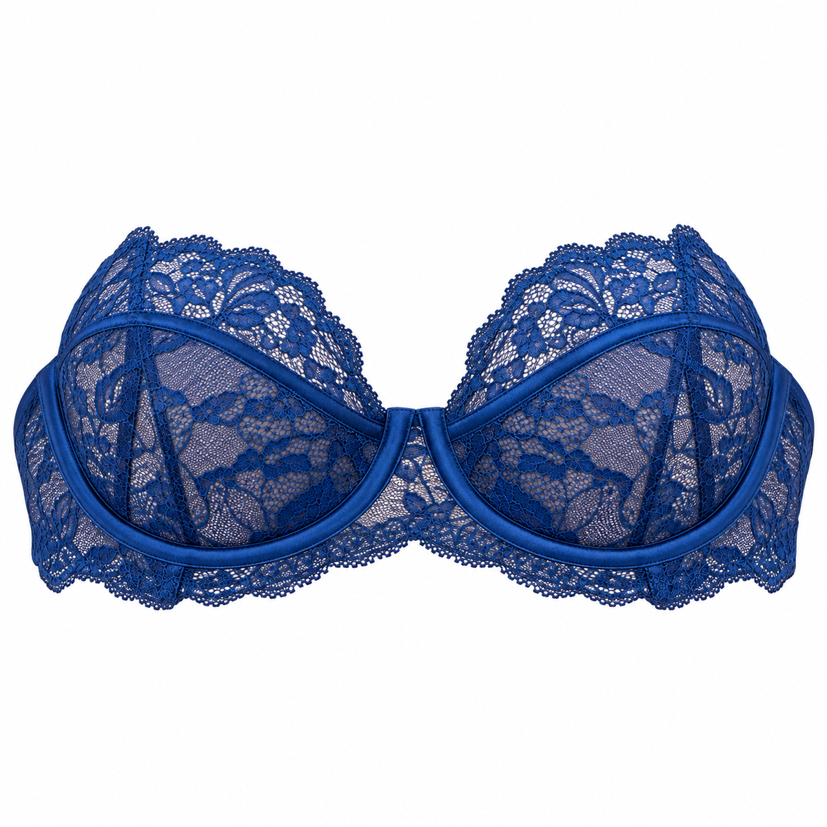 The Kandy Store Women's Royal Blue Floral Lace Underwire Bra with Adjustable Straps